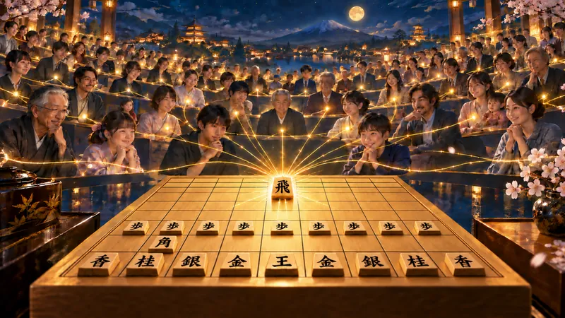大勢で将棋盤を囲み、一つの指し手を決める一万人将棋